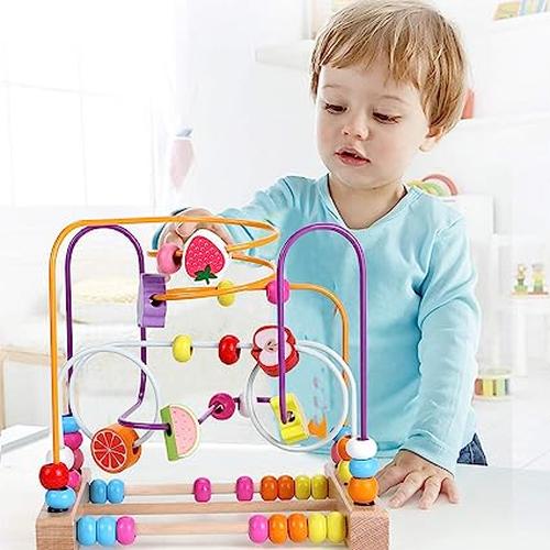 Wooden Maze Toys for Kids - Educational Toys with Beads and Abacus